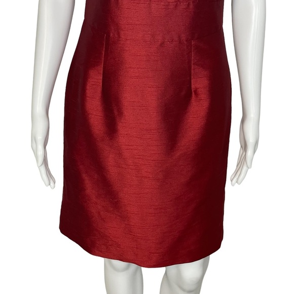 Fourmy Deep Red Wine Faux Dupioni Silk Cutaway Neckline Sheath Dress Sz 8 - Picture 3 of 10